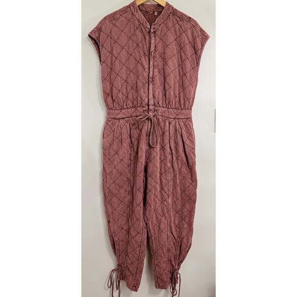 Free People One Jumpsuit Coverall Betty Quilted Red Maroon Burgundy Outdoor Sz S - Picture 1 of 4
